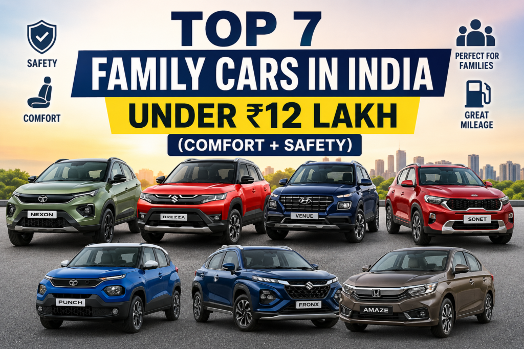 Top 7 Family Cars in India Under ₹12 Lakh (Comfort + Safety)